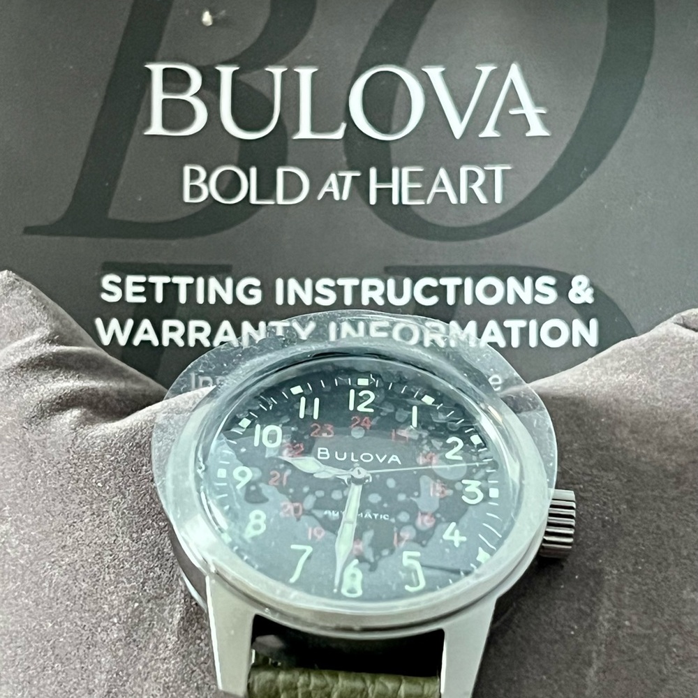 Bulova Black Dial Watch with Olive Green Strap - Picture 13 of 13